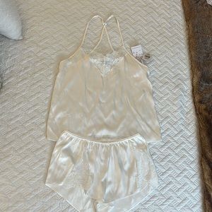White with lace two piece silk set